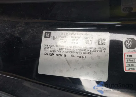 2017 Chevrolet Camaro 1Lt from USA, damaged, VIN 1G1FB3DX1H0212102